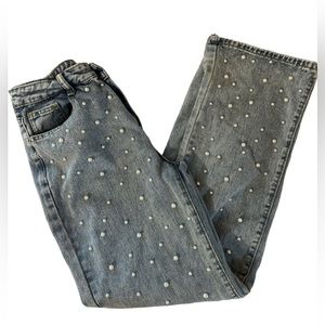 Pearl-Studded Denim Flare Jeans